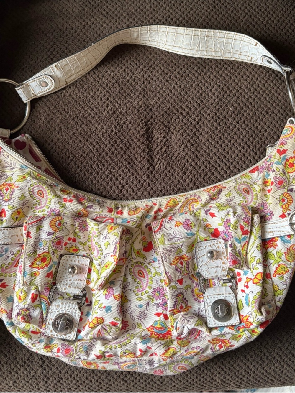 Floral Paisley White Shoulder Bag